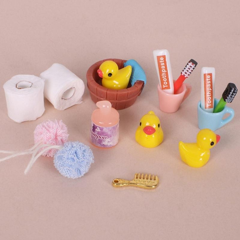 Doll House Bathroom Set Shower Scene Accessories 1/12 Scale Miniature Funiture Craft Project Arrangement Decoration