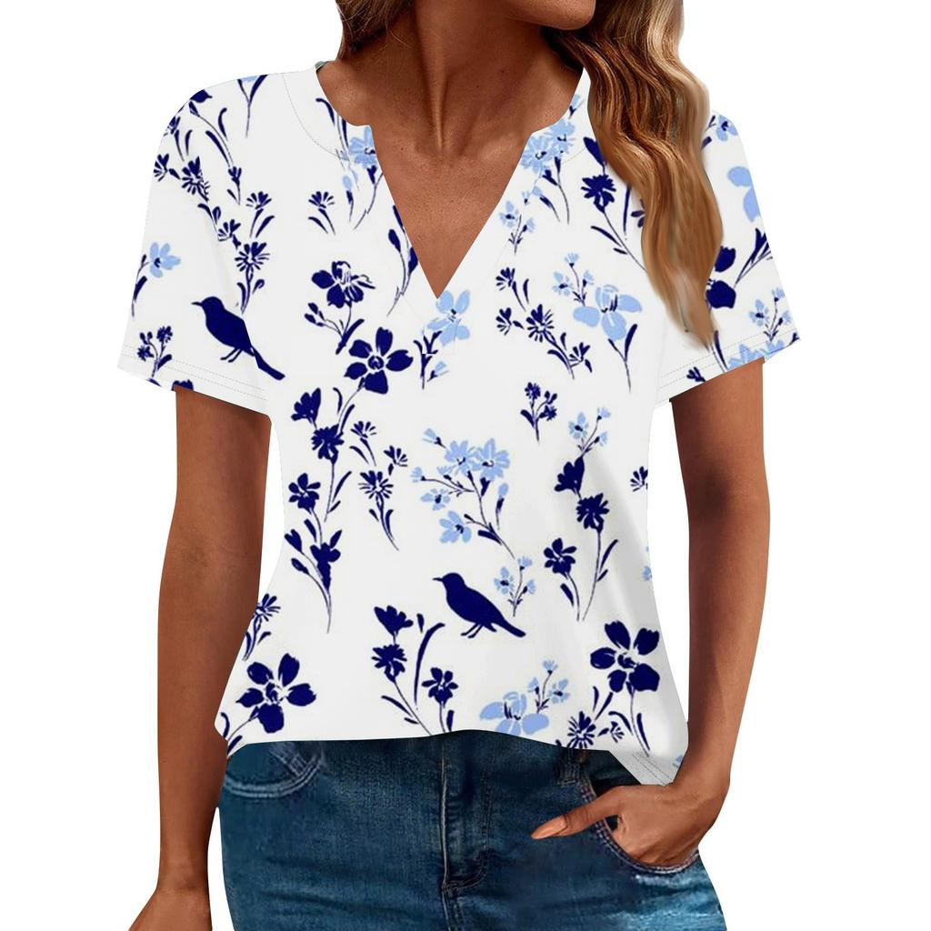 Women's Summer Short Sleeve V Neck Shirt Business Casual Loose T-Shirt Trendy Fashion Clothing Tops