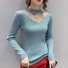 Women's Knitted Bottoming Shirt Fall  Winter Half-high Neck Hollow Mesh Knitted Sweater Slim Long-sleeved Stretchy Pullover Knitted Top Jumper