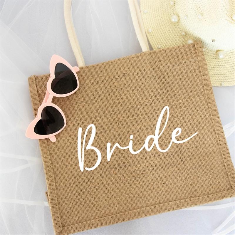 Burlap Hand Bag For Weddings Breathable Natural Fabric Large Capacity Reusable Bridal Party Gift Bag With Wide Handles