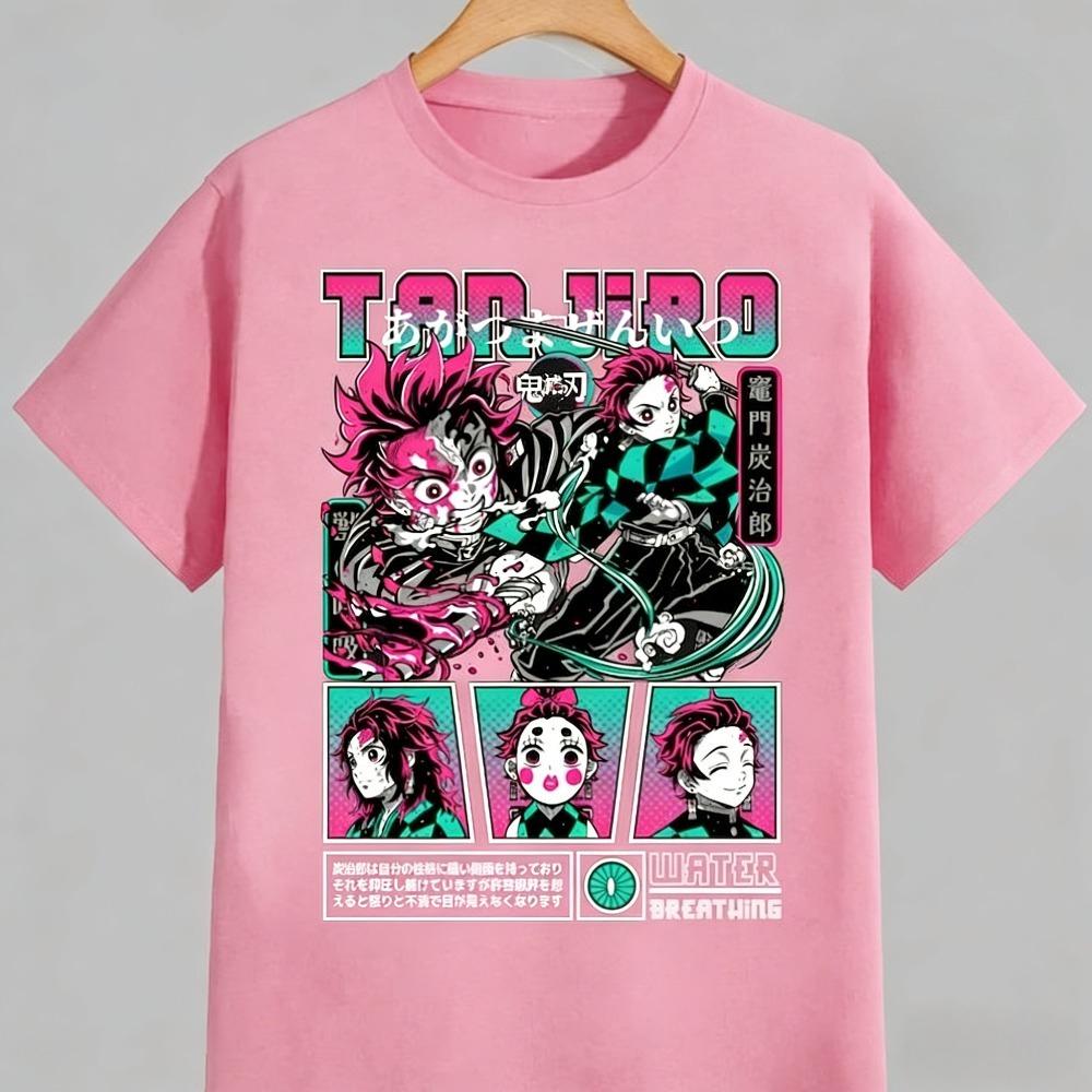 Demon Slayer Tanjiro Kamado Pure Cotton Tshirt 2026 Summer New Anime Printed Loose Casual Parent Child Short Sleeve Top