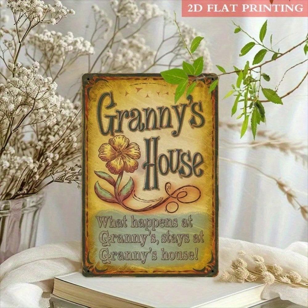 Vintage Cute Granny House Metal Wall Sign Rustic Floral Farmhouse Porch Garden Decor 8x12 Inch Iron Art