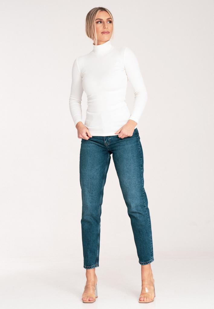 Fitted High-Neck Blouse - Thin Women's High Neck - M1058 Ecru Size S