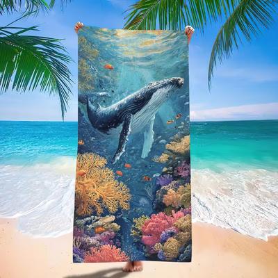 Underwater Humpback Whale Coral Reef Print Beach Towel Sand Free Quick Dry Towel for Beach Swimming Ocean Holiday