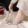 Fashion Summer New Pointy Toe Pumps Women's Fashion Full Sequin Cover Foot Anti-slip Wear-resistant Fine Heel Shoes
