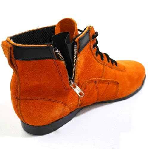 Velor modified safety shoes with maple cowhide steel JIS standard certified CHS29 [Tsubaki Model] medium-knit zipper, (orange), chrome, toecap,
