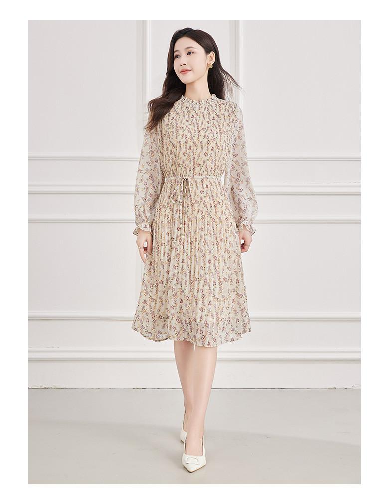 Spring elegant dress with slimming long sleeved printed skirt for children