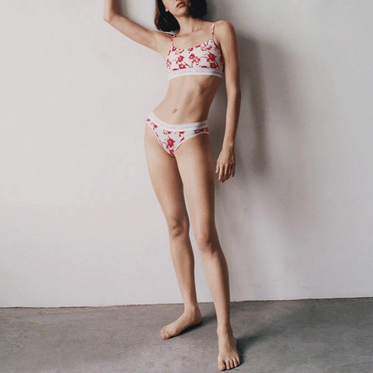 Calvin Klein One Floral Print Triangle Underwear Women Underwear Red QF5735AD-V3Q