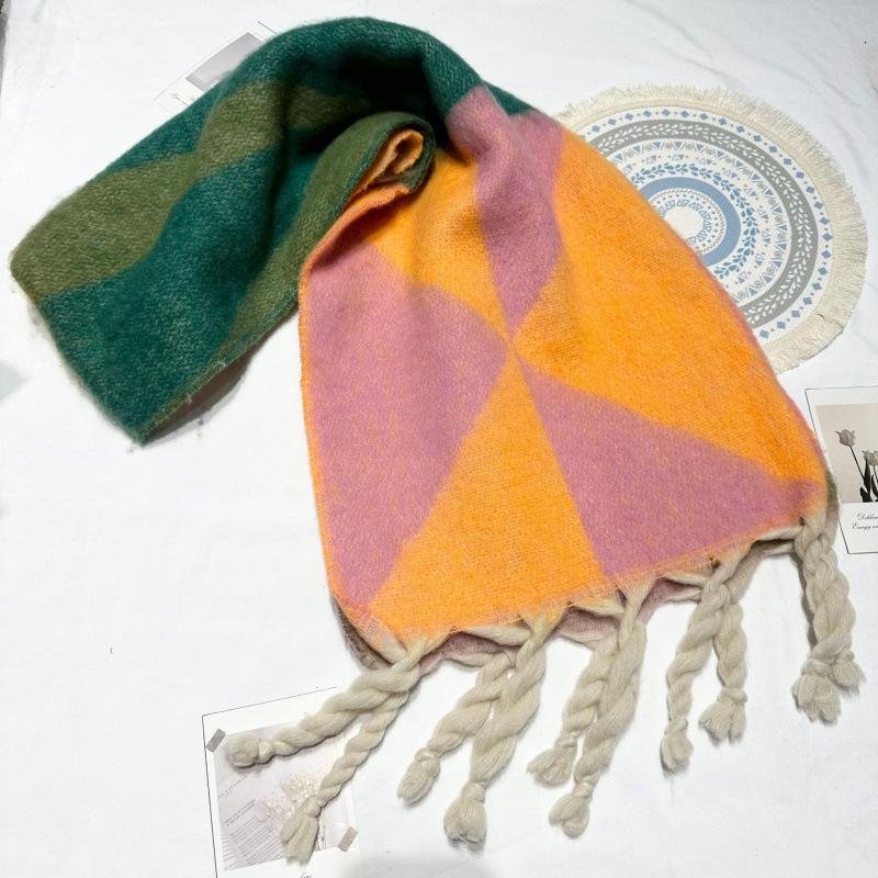 Contrasting Color Irregular Thickened Braids Warm and Long Fashionable and Versatile Thickened Scarf for Men in Autumn and Winter