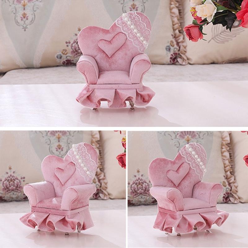 Openable Pink Furniture Jewelry Box Earrings Bracelet Ring Necklace Display Storage Cases Mini Armchair for Dollhouse