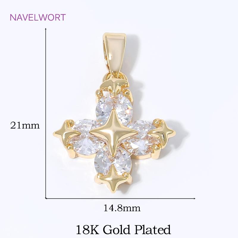 18K Gold Plated Brass Star Cross Charms Pendants For Necklace Making,Inlaid Zircon Decorative Pendants,DIY Jewelry Accessories