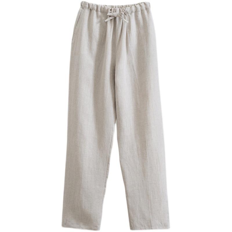Men's Summer Casual Linen Trousers - Loose, Straight Fit with Elastic Waist