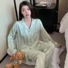 Autumn Green Small Fresh Stripes Comfortable Thin Can Be Worn Outside Pajamas Two-Piece Set Women