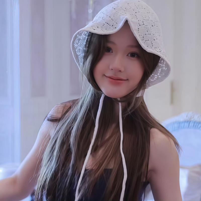Zhao Lusi's Korean-style Versatile Fashion Hollow-out Lace-up Hat, Casual Jacquard Headwrap Hat, Spring-summer Fisherman Hat
