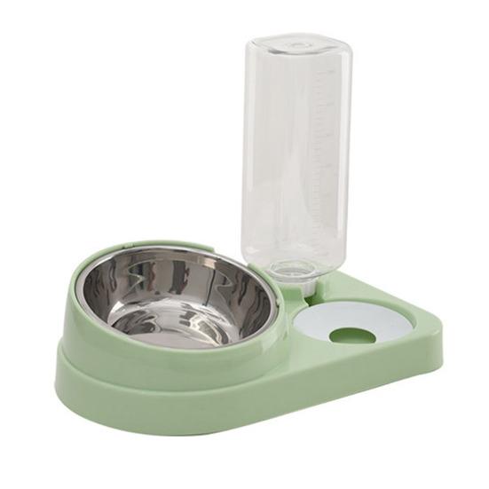 2-in-1 Pet Feeder Tilted Dog Food Bowl with 700ml Automatic Water Dispenser Stainless Steel Bowl Food And Water Feeder for Cats Dogs
