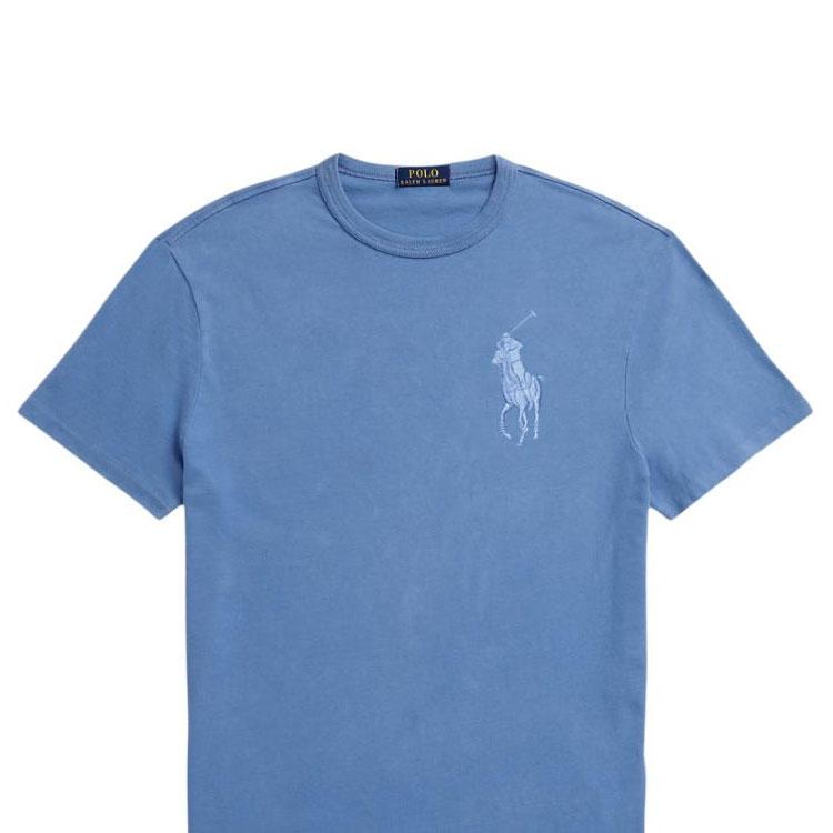 Polo Ralph Lauren Solid Color Big Pony Embroidered Casual Crew Neck Short Sleeve T-Shirt Men Tops Blue MNPOTSH1N822148-400