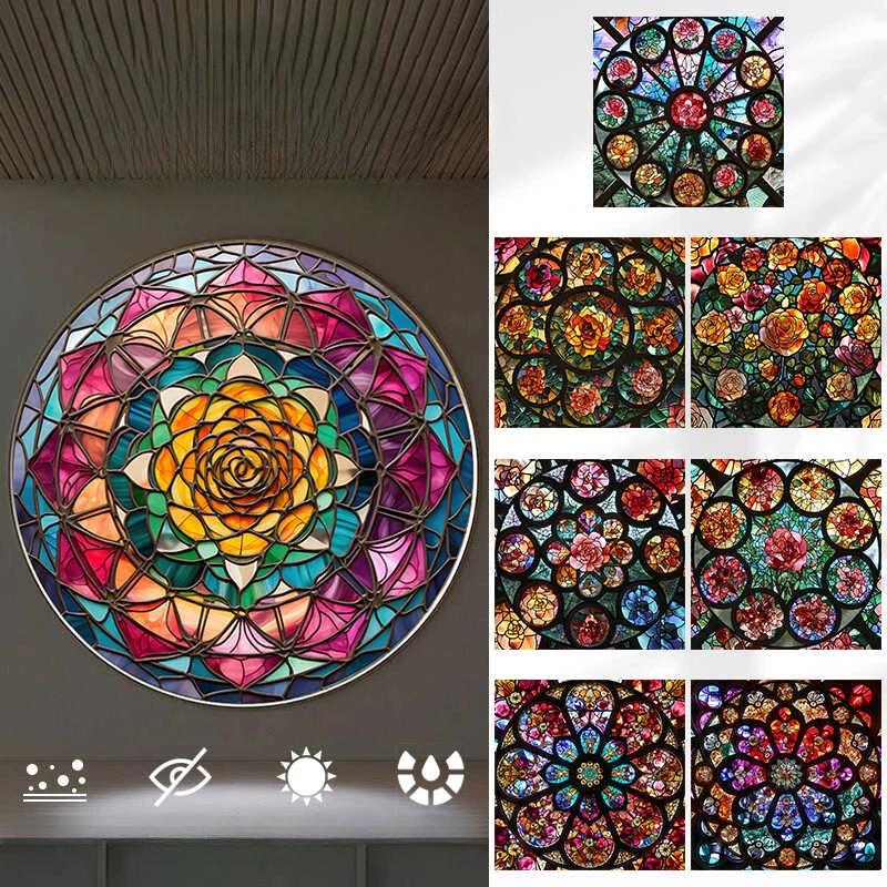 Vintage Self-adhesive European Stained Glass Film Window Anti-peeping Window Sticker Stained Glass Window Film Frosted / Etched
