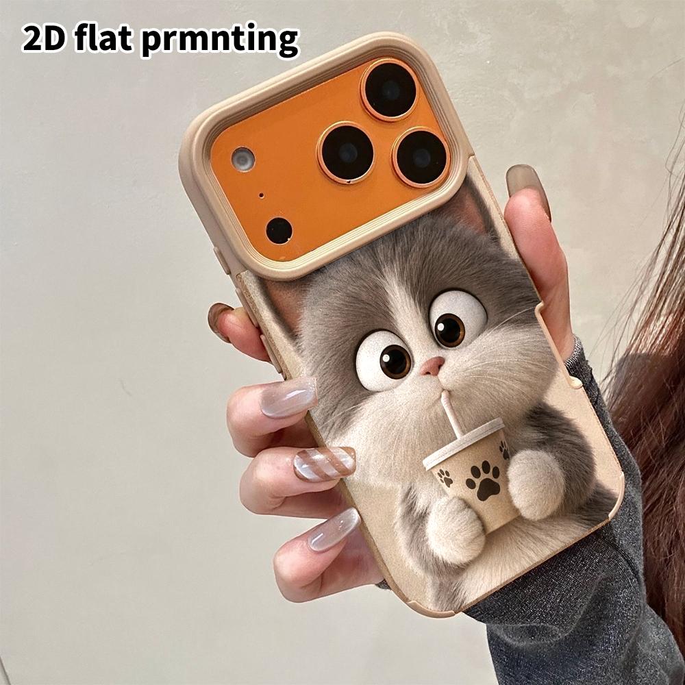 Phone Case: 2D Flat Lambskin Suitable for iPhone 18 17 16 15 14 13 Pro Film Protective Case,little Gray Cat, Christmas and Halloween Gifts