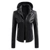 2022 Women's PU Leather Jacket with Detachable Hood - Stylish European & American Fashion Coat