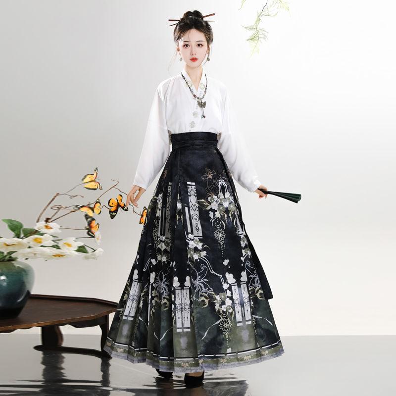 Summer Girls Series Hanfu Chinese Ming Dynasty Style Daily Horse-face Skirt Women's Dress Set