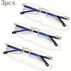 3pcs Lightweight Frameless Reading Glasses Retro Square Ultra Light Anti Blue Light Glasses Presbyopia Optical Glasses