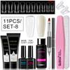 11Pcs Nail Extension Gel Kit - Clear/Nude Polygel Resin for Nail Extension, Acrylic Liquid, U-Shape Nail Forms, Brush, Nail Art Tool Set