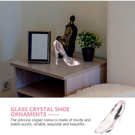 Crystal High Heels Shoes Ornament, Pink Glass Slipper Girls Princess Decor Dress Slipper Figurine Decoration for Birthday Party Wedding Gift,