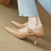 Super soft pointed head shallow mouth Mary Jane fashion single shoes new spring and autumn one-word buckle strap can step on the heel high heels women