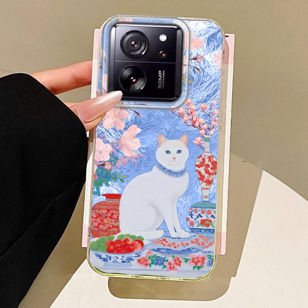 Cute Cat Flower Vortex Pattern Gilr Phone Case for Xiaomi 13T 14T 11 Lite Poco X5 M6 Pro X6 X3 Pro NFC C75 C71 C65 C61 M5S Cover