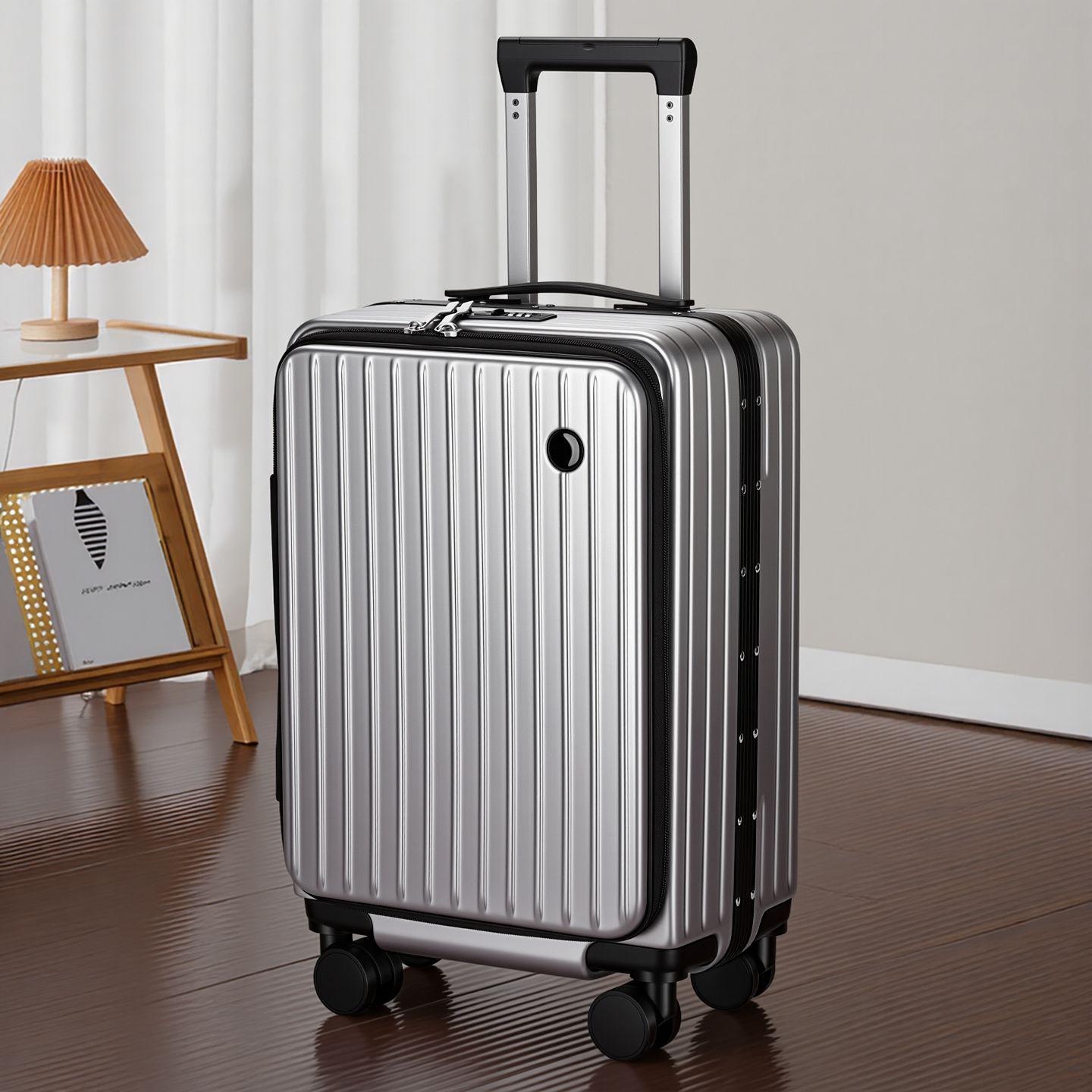 White Custom Pattern 19-inch Zippered Trolley Suitcase with Cup Holder 20-inch