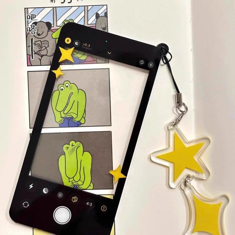 Mobile Phone Selfie Acrylic Photo Frame for 3 Inch Kpop Anime Card Holder INS Style Magnetic Protective Case with Star Pendent