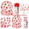 Strawberry Theme Party Tableware Set: Disposable Plates, Napkins, Cups, and Tablecloth