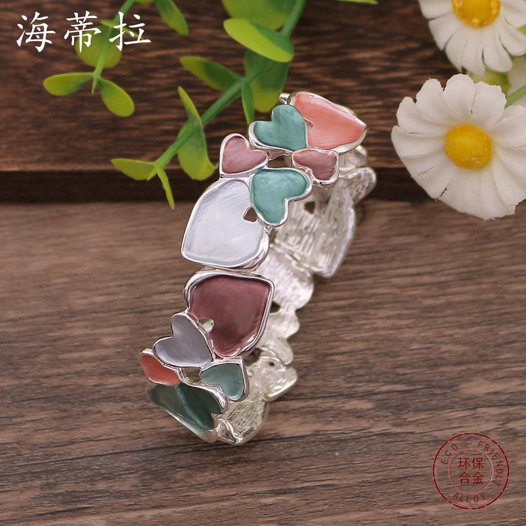 New Color Painting Oil Geometric Hollow Love Elastic Bracelet, Heart-to-heart Women's Fashion Bracelet