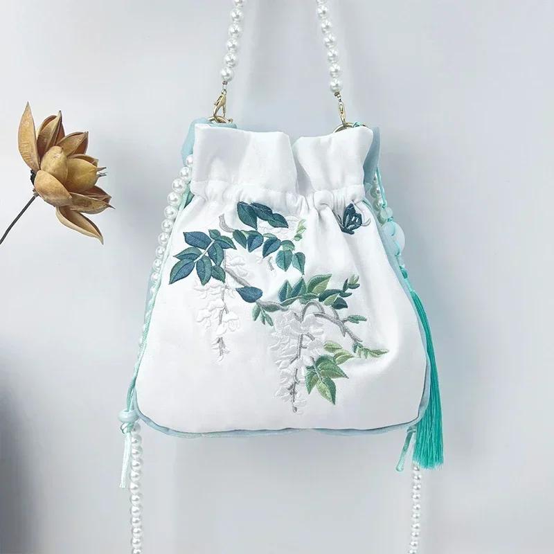 Pearls Embroidery Chinese Style Messenger Bag Antique Bag Female Messenger Hanfu Bag Handbag Chinese Style Bag Mobile Phone Bag