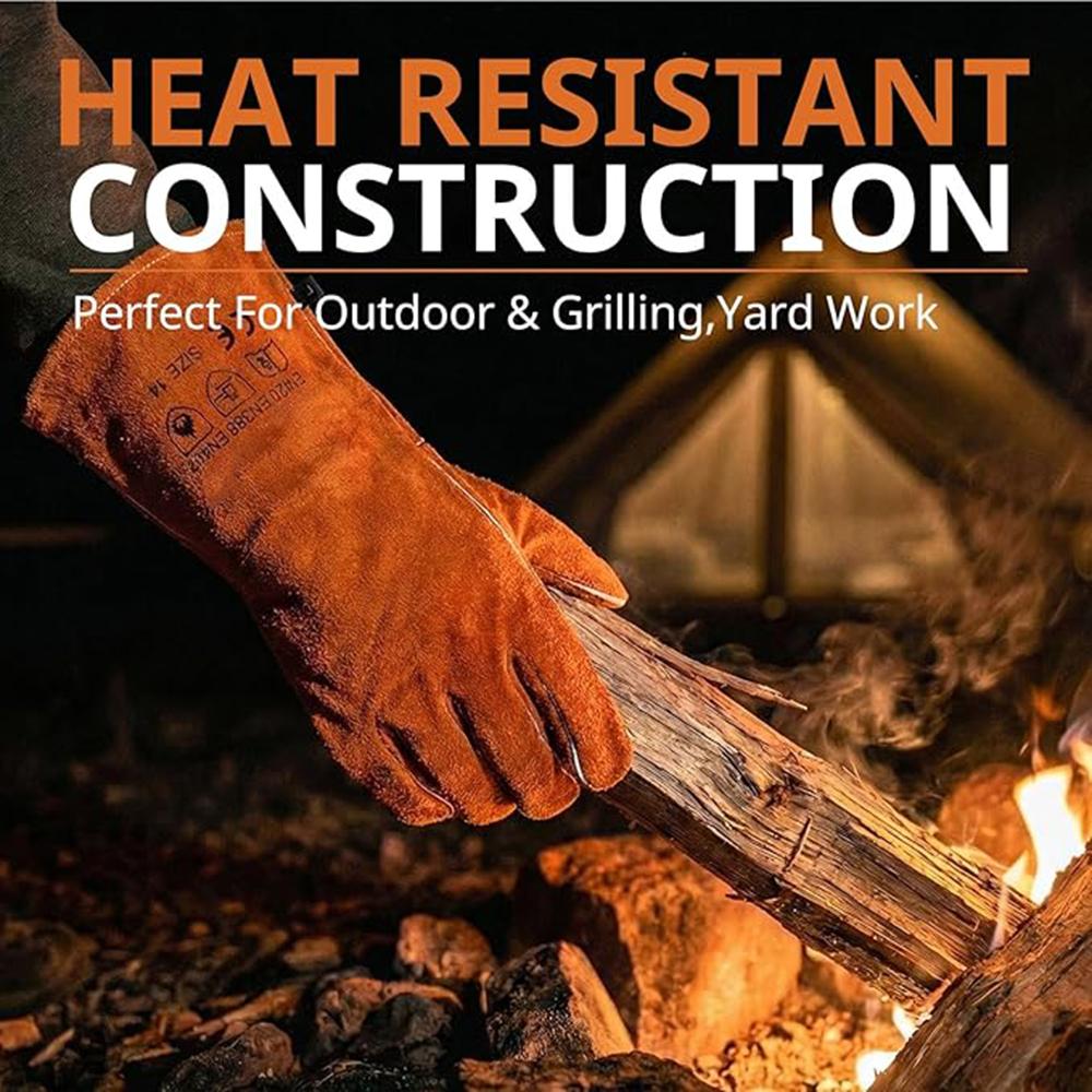 662°F Heat Resistant Welding Gloves 100% Cowhide Leather Kevlar Stitching 14" Extended Cuff TIG MIG Forge Bulk