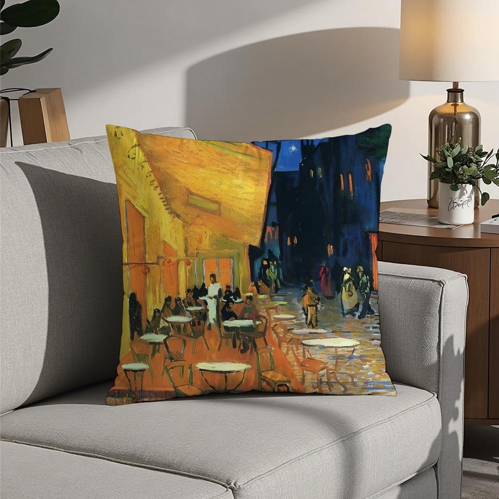 Starry Sky Van Gogh Art Oil Painting Pillow Case 3D Print Polyester Fiber 40*40Cm Home Sofa Throw Decoration Festival Gift
