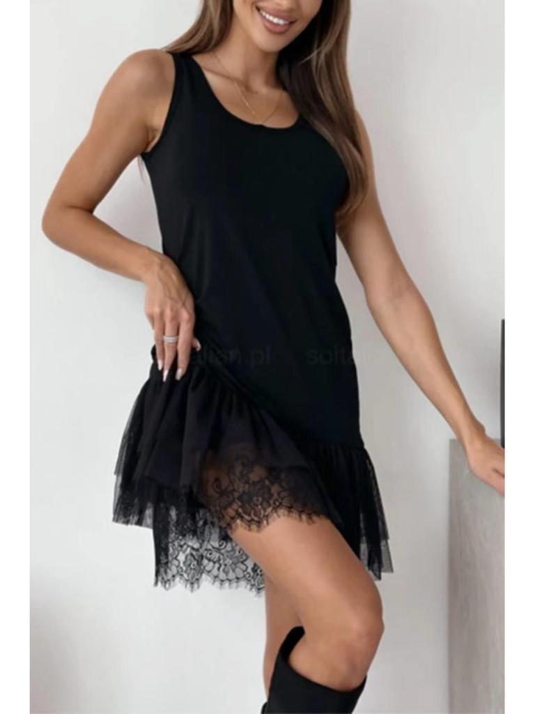 2025 Trendy European & American Knit Top and Lace Trim Dress Set for Women