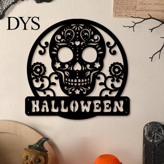 Seasonal House Ornaments Skull Metal Door Sign, Gothic Spooky Skeleton Head Hanging Wall Exquisite Carving Craft Art for Man Cave, Bar, Bedroom,