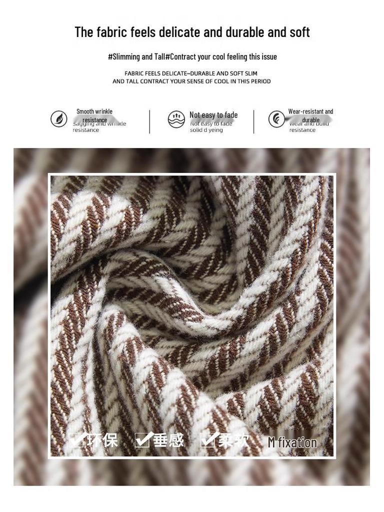 Korean Style 2025 High Waist Retro Pinstripe Wool Pants: Women’s Slimming Wide-Leg, Floor-Length for Spring, Autumn, Winter.