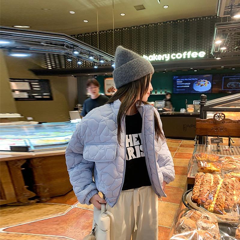 Small Man Age-reducing Design Sense Drawstring Buckle Waist Short Cotton Clothes Loose High Neck Long Sleeve Jacket Women