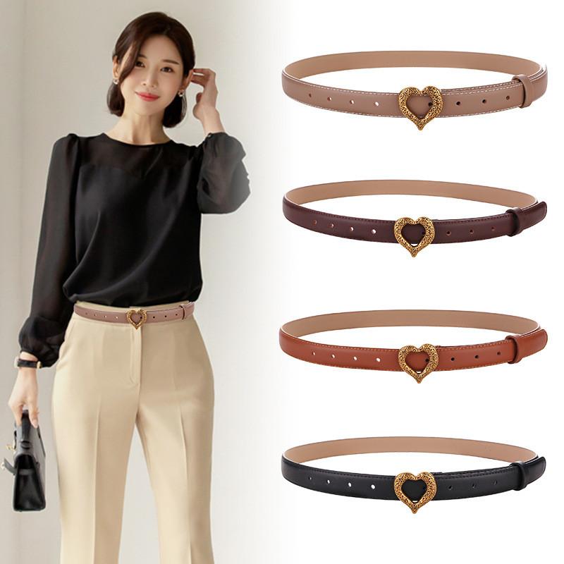 Leather Womens Belt With Alloy Heart Buckle For Casual Denim Jeans Fashion Accessory