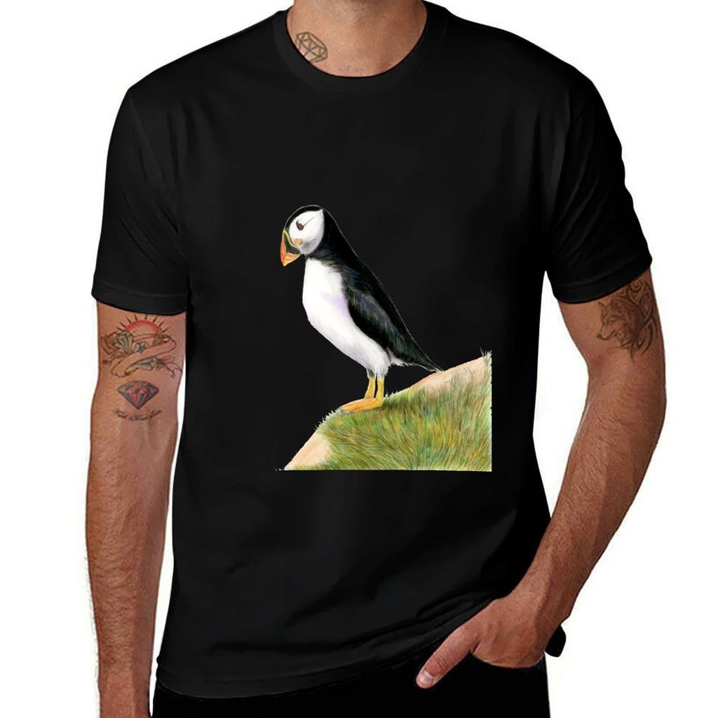 Puffin Bird Watercolor Painting Wildlife Artwork Tshirt Sports Basic Short Sleeve Tshirt