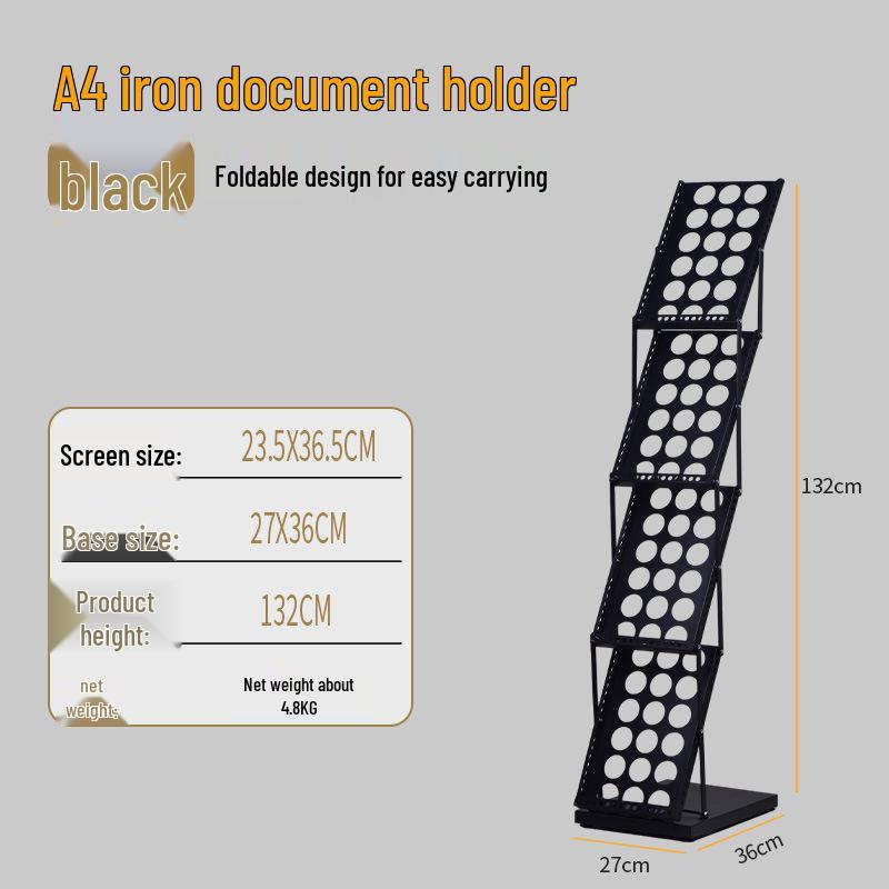 Black Folding Portable Iron Magazine and Book Display Rack