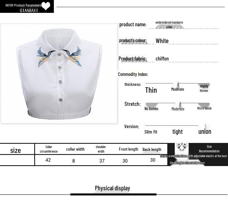 Korean Autumn Embroidered Flying Bird False Collar