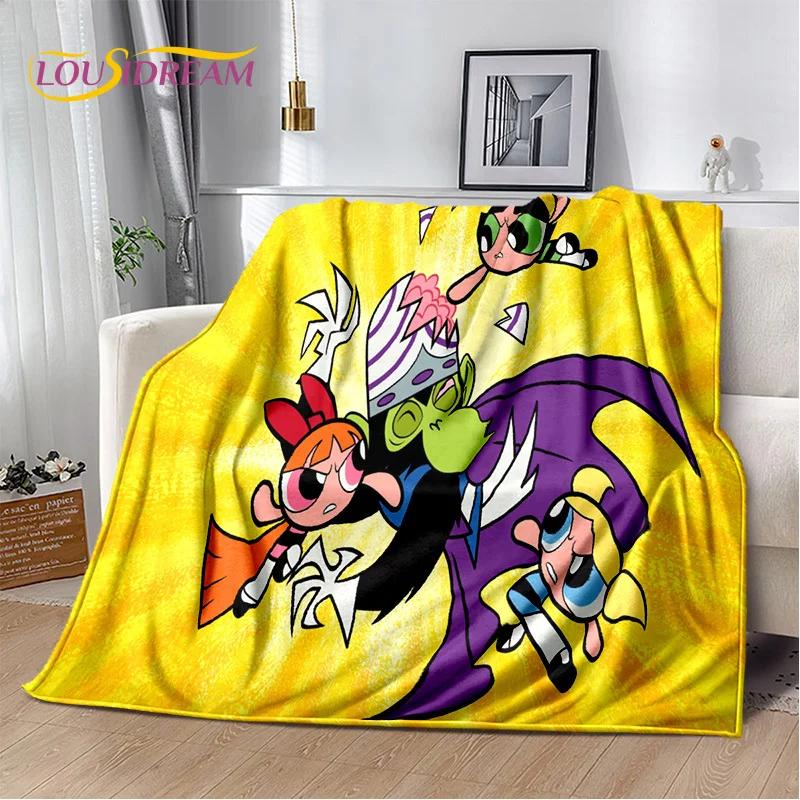 Kreskówkowy Słodki P-Powerpuff Girl Miękki Koc Flanelowy na Łóżka Sypialnia Sofa Piknik, Koc Narzuta do Przykrycia na Zewnątrz Rekreacja Drzemka Prezent