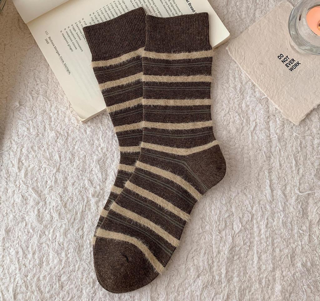 Hairy Contrasting Color Sweet Tube Socks Colorful Retro Striped Socks Personalized Splicing Socks Fashion
