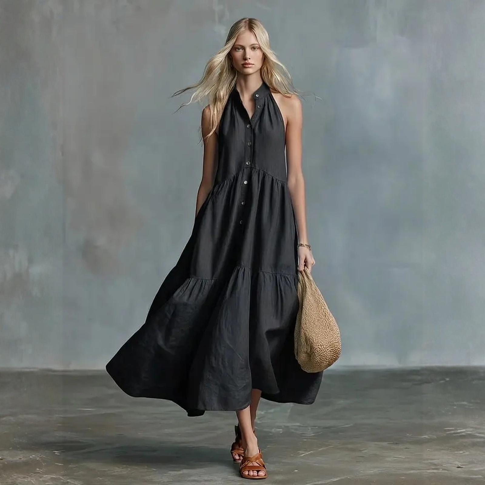 

Женское модное повседневное платье свободного кроя -Цвет L чёрный