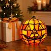Pumpkin Night Light Stained Glass Lamp, Halloween Bedside Table Orange High-Quality Decor Accent for Indoor, Home, Holiday Party Durable Lantern