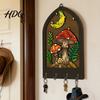Key Hanger for Bedroom Door Bohemian Wooden Hanger Decorative Wall Mounted Holder with 4 Metal Boho Style Decor Hooks Artistic Hanging Hook Entryway