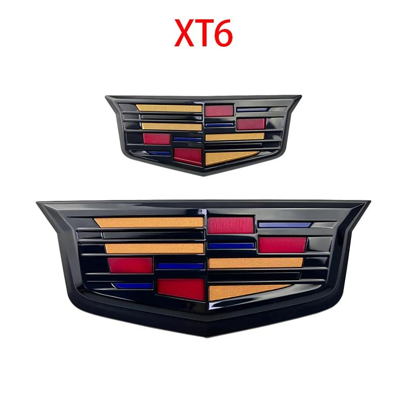 For Cadillac XT6 2Pcs ABS Car Front Logo Emblem Styling Cover Rear Trunk Badge Emblems Sticker Exterior Accessories